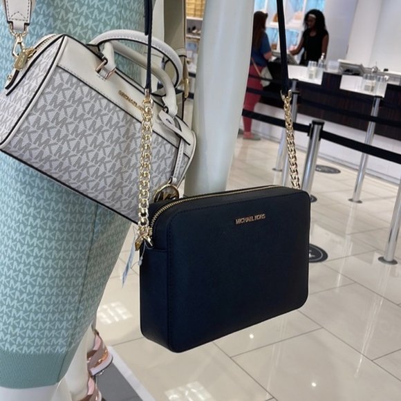 Michael Kors Jet Set Item Large East West Zip Crossbody Leather Black - Picture 3 of 16